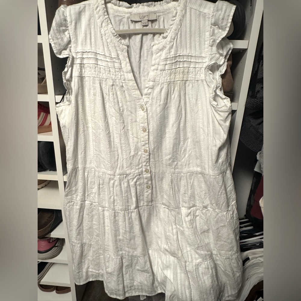 Loft XL Ruffle Swing Dress - White